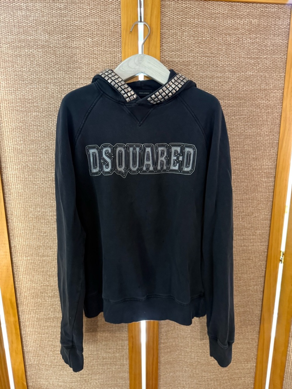 DSQUARED2 Black Crewneck Logo Sweatshirt with Studded Hood Trim